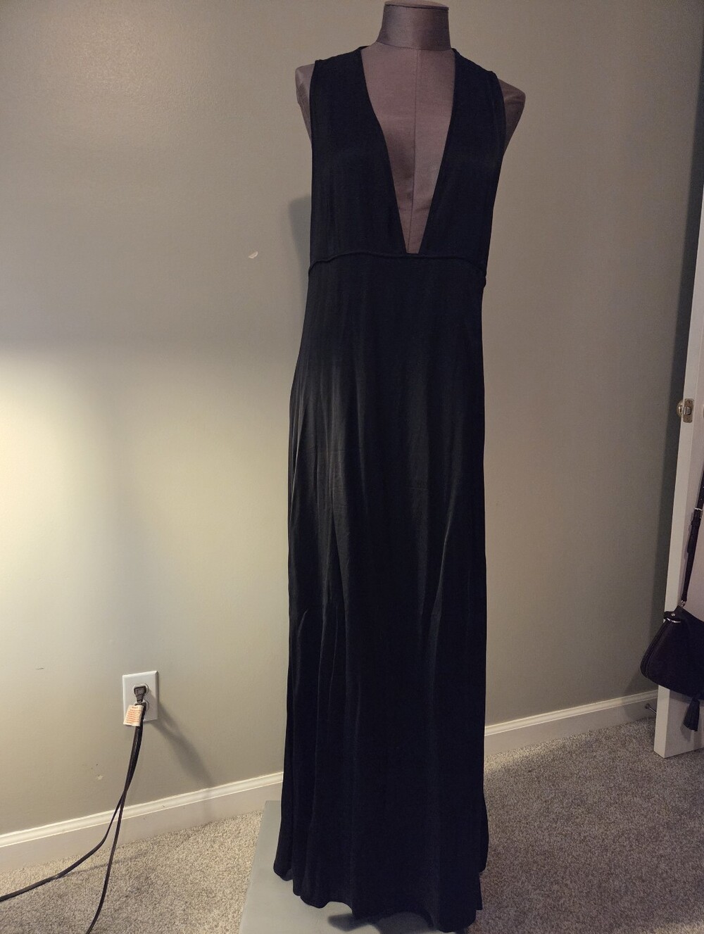 COS Black Deep-V Maxi Dress - Women's Elegant Evening Gown